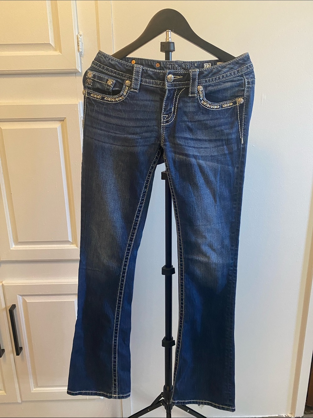Miss Me Dark Blue Bootcut Jeans with Contrast Stitching